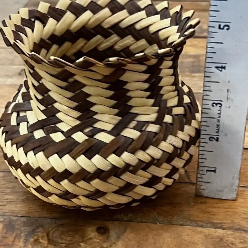 Vintage Tarahumara Basket Handmade In Mexico Double Weave 5